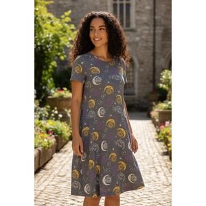 Riley & James Dress Medium Celestial Sun Moon Stars Boho A-Line Swing Stretch